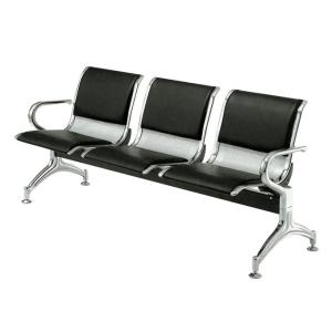 3-in-1 Waiting Chair Black Leather - Stainless Frames